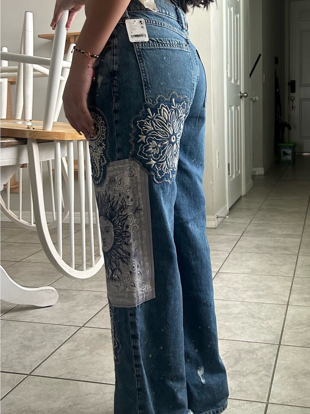 Free People Blue Patchwork Paisley & Sun Wide-Leg Jeans - Picture 7 of 7